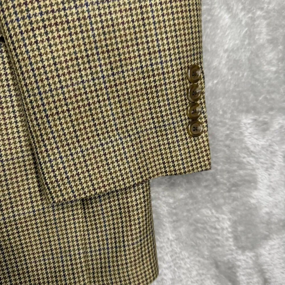 Chaps Silk Blazer Mens 42 L Regular Brown Tan Houndstooth 2 Button Single Vented